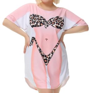 Everyday Cosplay Anime Hoodies & T-Shirts |   Women’s Bikini Shirt Cover Up Dress Funny Cute Bikini Print for Swimwear Short Sleeve 3D Graphic Baggy Swimwear Cover-Up Pink Cosplay & Costumes Everyday Cosplay Anime Hoodies & T-Shirts