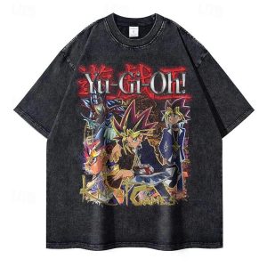 Everyday Cosplay Anime Hoodies & T-Shirts |   Yu-Gi-Oh! T-shirt Oversized Acid Washed Tee Print Graphic For Couple’s Men’s Women’s Adults’ Halloween Carnival Masquerade Hot Stamping Street Casual Daily Black Cosplay & Costumes Black