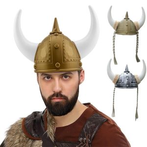 Halloween & Carnival Costumes |   Adult Plastic Viking Knight Warrior Horn Helmet Unisex Costume Party Accessory Halloween Carnival Gold Cosplay & Costumes Gold