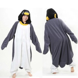 Halloween & Carnival Costumes |   Adults’ Kigurumi Pajamas Nightwear Penguin Character Onesie Pajamas Funny Costume Flannel Cosplay For Men and Women Carnival Animal Sleepwear Cartoon Gray Cosplay & Costumes Gray