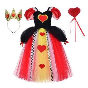 Halloween & Carnival Costumes |   Alice in Wonderland The Red Queen Dress Flower Girl Dress Tulle Dresses Girls’ Movie Cosplay Cosplay Black Yellow Red Children’s Day Masquerade Wedding Wedding Guest Dress Fuchsia Cosplay & Costumes Fuchsia