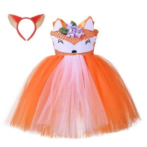 Halloween & Carnival Costumes |   Animals Fox Dress Flower Girl Dress Tulle Dresses Girls’ Movie Cosplay Cosplay Red Fuchsia Orange Children’s Day Masquerade Dress Orange Cosplay & Costumes Halloween & Carnival Costumes