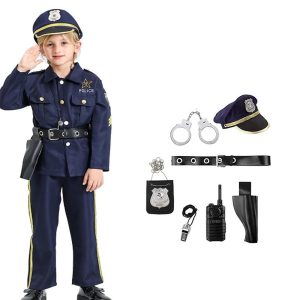 Halloween & Carnival Costumes |   Boys Police Cosplay Costume For Halloween Masquerade Kid’s Top Pants More Accessories split police uniform Cosplay & Costumes Halloween & Carnival Costumes