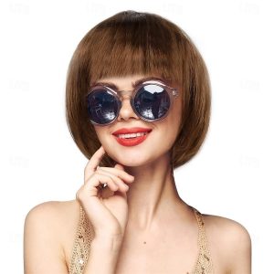 Halloween & Carnival Costumes |   Brown Short Bob Party Wigs-Synthetic Women Girl Costume Cosplay Halloween Birthday Christmas Bachelorette Flapper Bangs Wig A1 Cosplay & Costumes A1