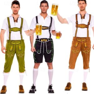 Halloween & Carnival Costumes |   Carnival Oktoberfest Beer Costume Blouse / Shirt Outfits Lederhosen Bavarian German Munich Wiesn Men’s Traditional Style Cloth Shirt Shorts Matte Black Cosplay & Costumes Halloween & Carnival Costumes