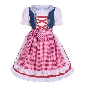 Halloween & Carnival Costumes |   Carnival Oktoberfest Beer Costume Dress Dirndl Trachtenkleider Oktoberfest / Beer Bavarian Bavarian Traditional Costume Dress Wiesn Girls’ Traditional Style Cloth Dress Apron Lake blue Cosplay & Costumes Halloween & Carnival Costumes