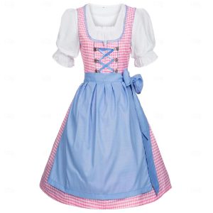 Halloween & Carnival Costumes |   Carnival Oktoberfest Beer Costume Dress Dirndl Trachtenkleider Oktoberfest / Beer Bavarian Bavarian Traditional Costume Dress Wiesn Women’s Traditional Style Cloth Blouses Dress Apron Pink Cosplay & Costumes Halloween & Carnival Costumes