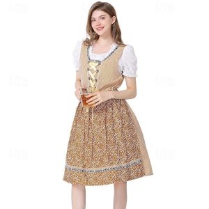 Halloween & Carnival Costumes |   Carnival Oktoberfest Beer Costume Dress Dirndl Trachtenkleider Oktoberfest / Beer Bavarian Bavarian Traditional Costume Dress Wiesn Women’s Traditional Style Cloth Blouses Dress Apron Khaki Cosplay & Costumes Halloween & Carnival Costumes