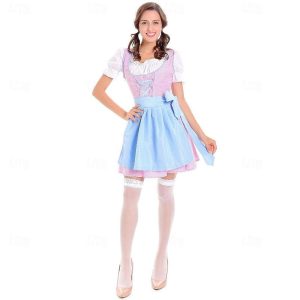 Halloween & Carnival Costumes |   Carnival Oktoberfest Beer Costume Dress Dirndl Trachtenkleider Oktoberfest / Beer Bavarian Bavarian Traditional Costume Dress Wiesn Women’s Traditional Style Cloth Blouses Dress Apron Pink Cosplay & Costumes Halloween & Carnival Costumes