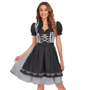 Halloween & Carnival Costumes |   Carnival Oktoberfest Beer Costume Dress Dirndl Trachtenkleider Oktoberfest / Beer Bavarian Bavarian Traditional Costume Dress Wiesn Women’s Traditional Style Cloth Dress Apron Matte Black Cosplay & Costumes Halloween & Carnival Costumes