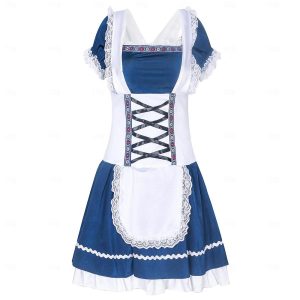 Halloween & Carnival Costumes |   Carnival Oktoberfest Beer Costume Dress Dirndl Trachtenkleider Oktoberfest / Beer Bavarian Bavarian Traditional Costume Dress Wiesn Women’s Traditional Style Cloth Dress Lake blue Cosplay & Costumes Halloween & Carnival Costumes