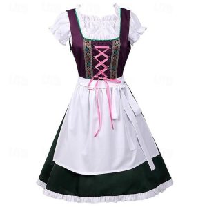 Halloween & Carnival Costumes |   Carnival Oktoberfest Beer Costume Dress Dirndl Trachtenkleider Oktoberfest / Beer Bavarian Traditional Costume Dress Wiesn Women’s Traditional Style Cloth Blouses Dress Apron Purple Cosplay & Costumes Halloween & Carnival Costumes