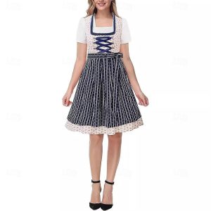 Halloween & Carnival Costumes |   Carnival Oktoberfest Beer Costume Dress Dirndl Trachtenkleider Oktoberfest / Beer Bavarian Traditional Costume Dress Wiesn Women’s Traditional Style Cloth Blouses Dress Apron Dark Blue Cosplay & Costumes Dark Blue