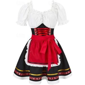 Halloween & Carnival Costumes |   Carnival Oktoberfest Beer Costume Dress Dirndl Trachtenkleider Oktoberfest / Beer Bavarian Traditional Costume Dress Wiesn Women’s Traditional Style Cloth Dress Apron Dark Red Cosplay & Costumes Dark Red