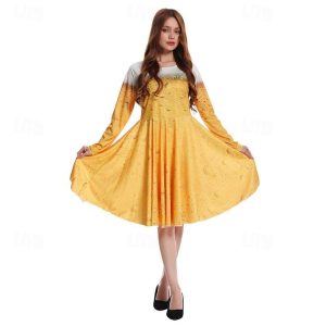 Halloween & Carnival Costumes |   Carnival Oktoberfest Beer Costume Dress Oktoberfest / Beer Bavarian Traditional Costume Dress Wiesn Women’s Traditional Style Cloth Dress Dark Yellow Cosplay & Costumes Dark Yellow