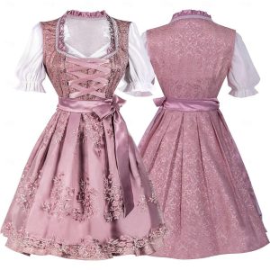 Halloween & Carnival Costumes |   Carnival Oktoberfest Beer Costume Dress Outfits Dirndl Bavarian Maid German Munich Wiesn Women’s Traditional Style Cloth Shirt Dress Apron Pink Cosplay & Costumes Halloween & Carnival Costumes