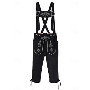 Halloween & Carnival Costumes |   Carnival Oktoberfest Beer Costume Lederhosen Bavarian German Munich Wiesn Men’s Traditional Style Cloth Shorts Matte Black Cosplay & Costumes Halloween & Carnival Costumes