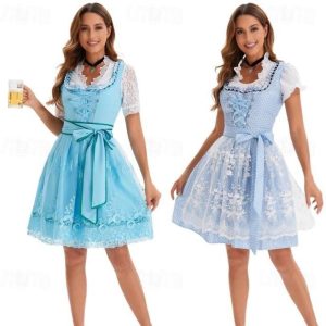 Halloween & Carnival Costumes |   Carnival Oktoberfest Beer Masquerade Costume Dress Cosplay Costume Trachtenkleider Maid Dresses German Munich Wiesn Women’s Traditional Style Cloth Shirt Dress Apron Blue Cosplay & Costumes Blue