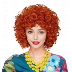 Halloween & Carnival Costumes |   ColorGround Short Fluffy Curly Orange Red Cosplay Wig Women Costume for Halloween A1 Cosplay & Costumes A1