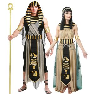 Halloween & Carnival Costumes |   Cosplay Cleopatra Pharaoh Outfits Couples’ Costumes Men’s Women’s Movie Cosplay Cosplay Costume Party Black Dress Waist Belt Bracelets Carnival Masquerade Valentine’s  Day Polyester Black Cosplay & Costumes Black