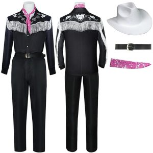 Halloween & Carnival Costumes |   Cowboy Costume 5 PCS Shirt Pants Belt Cowboy Hat Scarf Doll Outfit Halloween Carnival Cosplay Costumes Black Cosplay & Costumes Black