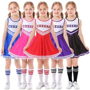 Halloween & Carnival Costumes |   Girls’ Cheer Leaders Dancer Performance Dancing Dress More Accessories Classic & Timeless Polyester bright red Black Blue Dress Socks Accessory Set bright red Cosplay & Costumes bright red