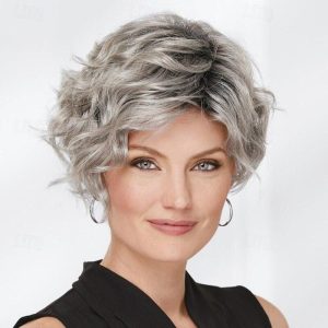 Halloween & Carnival Costumes |   Grey Sliver Wig Women’s Fashion Synthetic Hair Short Wigs Curly Wig Fluffy Natural Synthetic Wigs for Daily Party Use Silver grey Cosplay & Costumes Halloween & Carnival Costumes