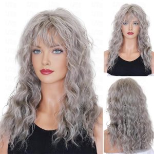 Halloween & Carnival Costumes |   Grey Wigs with Bangs Long Curly Synthetic Wigs for Women Daily Cosplay Party Grey Cosplay & Costumes Grey