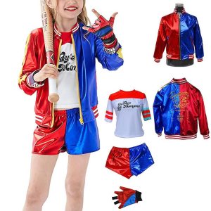 Halloween & Carnival Costumes |   Harley Quinn Costume Suicide Squad 4Pcs Clown Cosplay Costume Outfits Kids Adults Girls’ Women Movie Cosplay Halloween T-shirt Coat Pants Gloves Carnival Masquerade World Book Day Costumes Red Cosplay & Costumes Halloween & Carnival Costumes