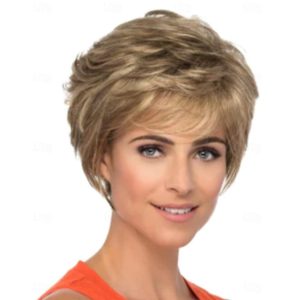 Halloween & Carnival Costumes |   Highlight Short Curly Brown Wigs for White Women Pixie Cut Gold Brown Wig Heat Resistant Synthetic Short Hair Wig Brown Cosplay & Costumes Brown