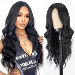 Halloween & Carnival Costumes |   Long Black Wigs for Women 26 Inch Long Curly Wig Natural Looking Synthetic Heat Resistant Fiber Black Wavy Wig for Daily Party Use A1 Cosplay & Costumes A1