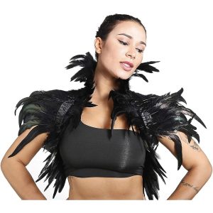 Halloween & Carnival Costumes |   Maleficent Costume Women Feather Cape Punk Gothic Shawl Halloween Shawl Black Choker Collars Black Cosplay & Costumes Black