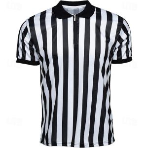 Halloween & Carnival Costumes |   Men’s Referee Shirt Collared | Official Ref Shirt Jersey Short Sleeve – Football Halloween Costume Black and white stripes Cosplay & Costumes Black & white stripes