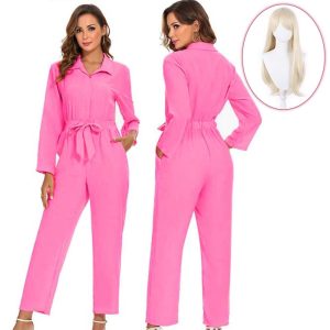 Halloween & Carnival Costumes |   Movie Outfits Western Cowgirl Costume Star-Covered Flared Pants Pink Gingham Dress Cheerleader Jumpsuit Y2K Retro Vintage With Wig Pink jumpsuit Cosplay & Costumes Halloween & Carnival Costumes