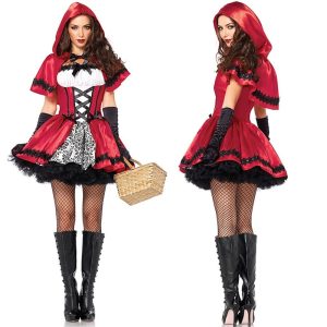 Halloween & Carnival Costumes |   Movie / TV Theme Costumes Little Red Riding Hood Movie / TV Theme Costumes Cosplay Lolita Dress Cosplay Costume Floral Print Hollow Lace Printing Women’s for Christmas Halloween Masquerade Festival Red+Black Cosplay & Costumes Halloween & Carnival Costumes