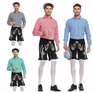 Halloween & Carnival Costumes |   Oktoberfest Beer Costume Blouse / Shirt Lederhosen Oktoberfest / Beer Bavarian Bavarian Wiesn Men’s Traditional Style Cloth Blouse Shorts Hat Royal Blue Cosplay & Costumes Halloween & Carnival Costumes