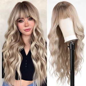 Halloween & Carnival Costumes |   Ombre Dirty Blonde Wigs with BangsAsh Blonde Long Wavy Wig for WomenLong Curly Synthetic Hair Wig for Party Daily Use 24IN A1 Cosplay & Costumes A1