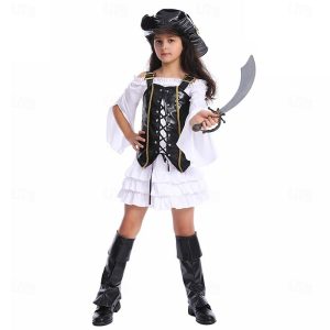 Halloween & Carnival Costumes |   Pirates of the Caribbean Pirates of the Caribbean Cosplay Costume Outfits Girls’ Movie Cosplay Cosplay Costume Party Black Halloween Carnival Masquerade Vest Dress Hat Black Cosplay & Costumes Black