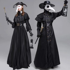 Halloween & Carnival Costumes |   Plague Doctor Costume Cloak Halloween Couples Costumes Cosplay Medieval Steampunk Priest Renaissance Costume Outfits Cloak Cape Black Cosplay & Costumes Black