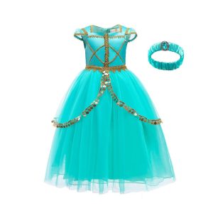 Halloween & Carnival Costumes |   Princess Jasmine Cosplay Costume Outfits Girls’ Movie Cosplay Cute Green Top Pants Halloween Children’s Day New Year Polyester World Book Day Costumes Green Cosplay & Costumes Green