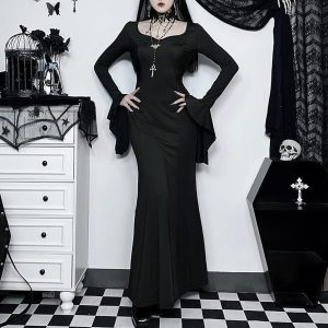 Halloween & Carnival Costumes |   Punk & Gothic Sexy Costume Dress Cosplay Costume Mermaid Dresses Morticia Addams Women’s Halloween Party / Evening Club Dress Black Cosplay & Costumes Black