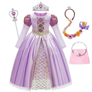 Halloween & Carnival Costumes |   Rapunzel Fairytale Princess Sofia Flower Girl Dress Theme Party Costume Girls’ Movie Cosplay Halloween With Accessories Dress Accessory Set Halloween Carnival Masquerade World Book Day Costumes Purple (With Accessories) Cosplay & Costumes Halloween & Carnival Costumes