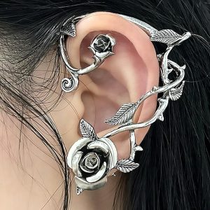 Halloween & Carnival Costumes |   Rose Elf Ear Cuffs Flower Fairy Ear Accessories Adults’ Women’s Punk Gothic for Halloween Carnival Party Silver Cosplay & Costumes Halloween & Carnival Costumes