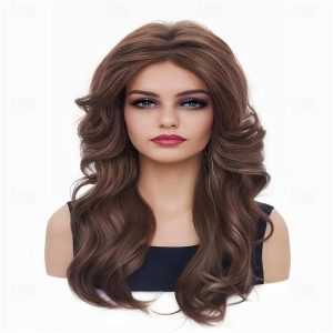 Halloween & Carnival Costumes |   Rugelyss Vintage Wigs Brown Mixed Wig for Women Lady Layered Synthetic Full Wigs for 60s 70s 80s Cosplay Costume Disco Hair Wig A1 Cosplay & Costumes A1