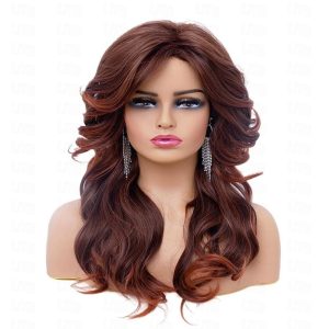 Halloween & Carnival Costumes |   Rugelyss Vintage Wigs Dark Brown Rednish Maroon Wig for Women Lady Natural Synthetic Full Wigs for 70s Cosplay Costume Disco Hair Wig A14 Cosplay & Costumes A14