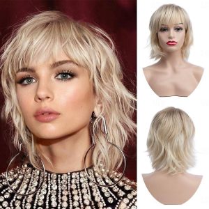 Halloween & Carnival Costumes |   Short Blonde Wig Short Ash Blonde Bob Wavy Wig with Bangs Synthetic Hair Cosplay Wig for Women Girls 9 inch Blonde Cosplay & Costumes Blonde