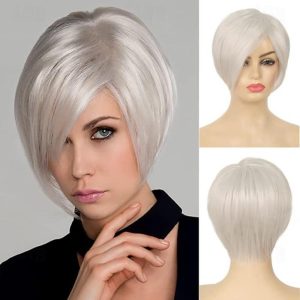 Halloween & Carnival Costumes |   Short Bob Pixie Wigs for Women White Bob Cut Straight Hair Wig Synthetic Halloween Cosplay Replacement Wig Silver White Black Silver Cosplay & Costumes Halloween & Carnival Costumes