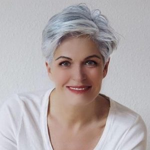 Halloween & Carnival Costumes |   Short Grey Wigs Pixie Cut Wigs with White Bangs Straight Layered Synthetic Hair Wigs for Women (Grey Mixed White with White Bangs) Gray Cosplay & Costumes Gray