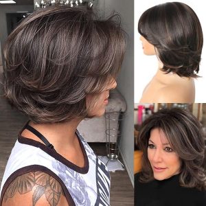 Halloween & Carnival Costumes |   Short Layered Wigs With Curtain Bangs Brown BOB Layered Wigs for Women Short Wavy Layered Wigs Hair Pixie Cut Layered Wig Soft Synthetic Hair Wigs Brown Cosplay & Costumes Brown