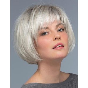 Halloween & Carnival Costumes |   Short Ombre White Blonde Bob Wigs for White Women with Bangs Chin Length Layered Mixed Blonde Cute Straight Pixie Bob Wig Synthetic Natural Looking Daily Party Wig Silver Cosplay & Costumes Halloween & Carnival Costumes